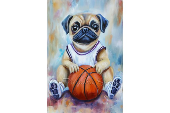 Download Pug Puppy Basketball Art Room Décor - Basketball Collection