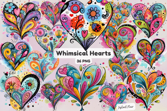 Download Whimsical Hearts Clipart Bundle - Hearts clipart Collection